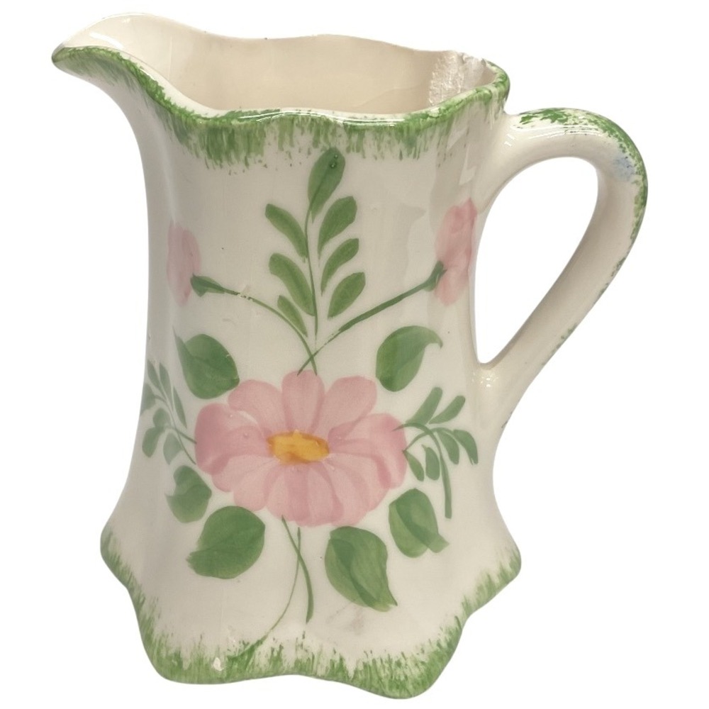 Vintage Pink Green Cash Family Handpainted Ceramic Pottery Floral Pitcher One Sz